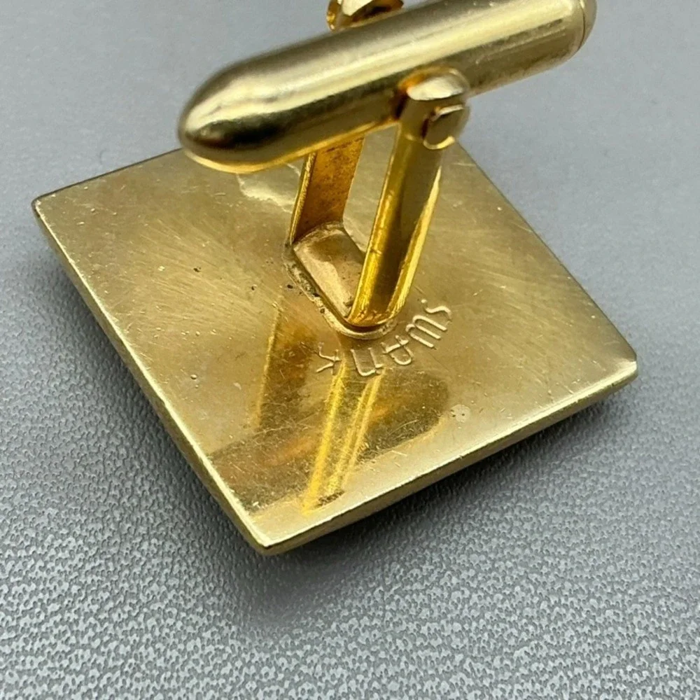 SWANK Vintage Gold Tone Square Mother of Pearl Mens Cufflinks MCM